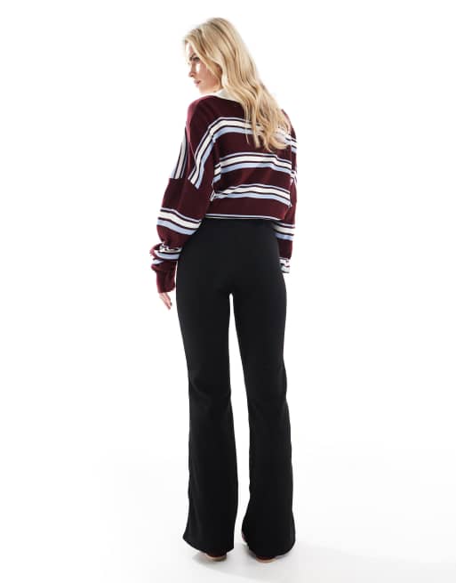 ONLY Petite - Pantaloni a zampa a vita alta neri a coste, 4 di 5