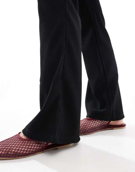 ONLY Petite - Pantaloni a zampa a vita alta neri a coste, 5 di 5
