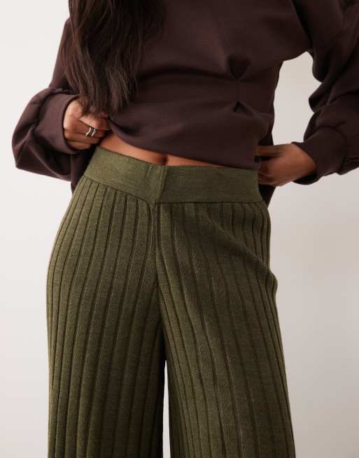 ONLY Petite pantaloni in maglia a gamba larga verde scuro, 3 di 5