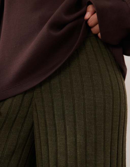 ONLY Petite pantaloni in maglia a gamba larga verde scuro, 4 di 5