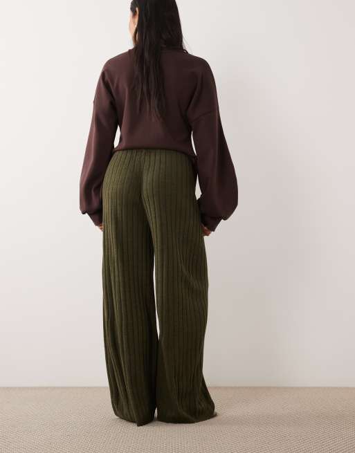 ONLY Petite pantaloni in maglia a gamba larga verde scuro, 5 di 5