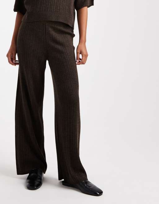 ONLY Petite - Pantaloni in maglia marrone cioccolato in coordinato, 2 di 5
