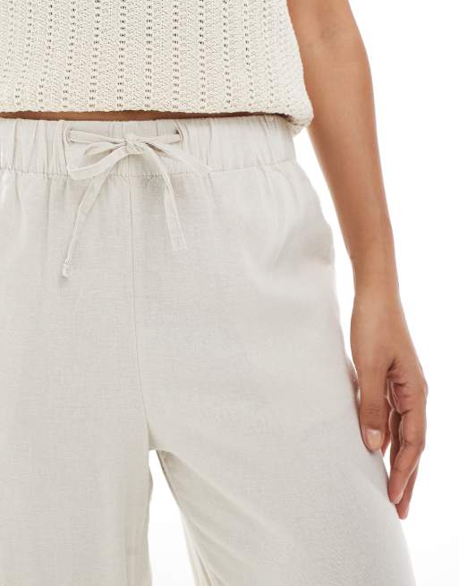 ONLY Petite - Pantaloni in misto lino color pietra, 5 di 5