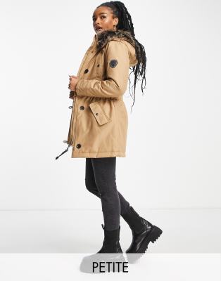 Only Petite - Parka à capuche en fausse fourrure - Camel | ASOS