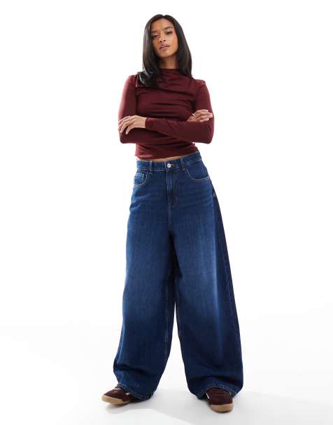 ONLY Petite Paulina high waist baggy jeans in dark blue denim