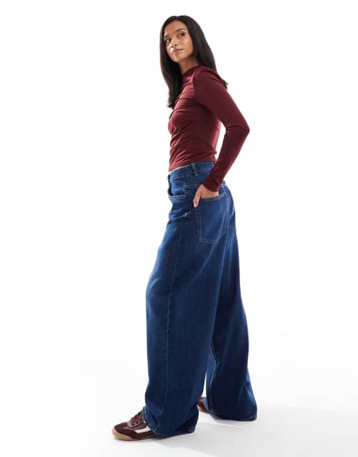 ONLY Petite Paulina high waist baggy jeans in dark blue denim, 2 of 5