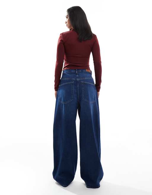 ONLY Petite Paulina high waist baggy jeans in dark blue denim, 3 of 5