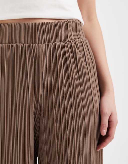 ONLY Petite - Plissé broek met wijde pijpen in lichtbruin, 3 van 5
