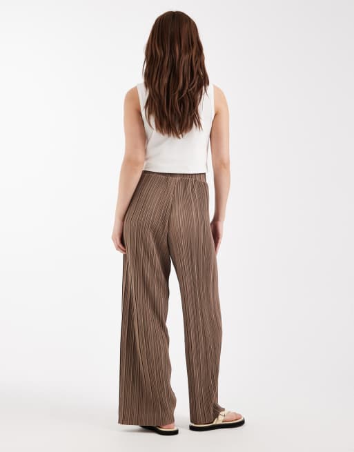 ONLY Petite - Plissé broek met wijde pijpen in lichtbruin, 5 van 5