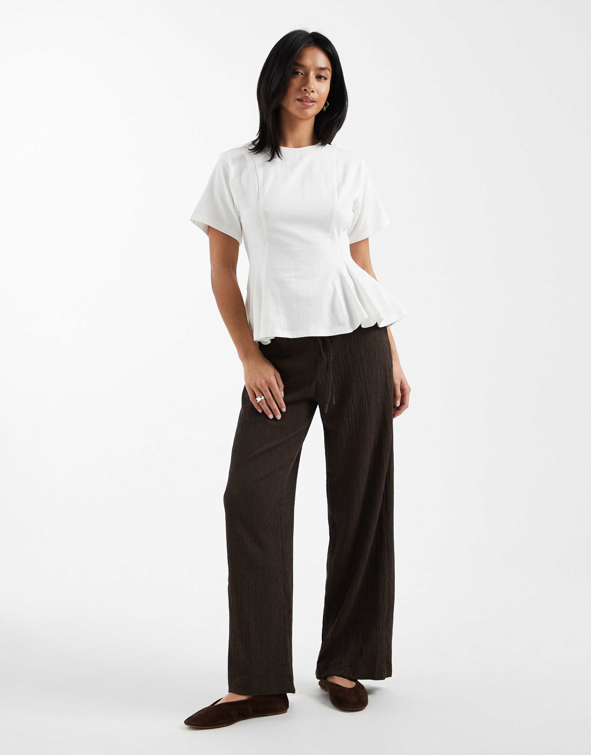 only petite plisse wide leg pants in brown
