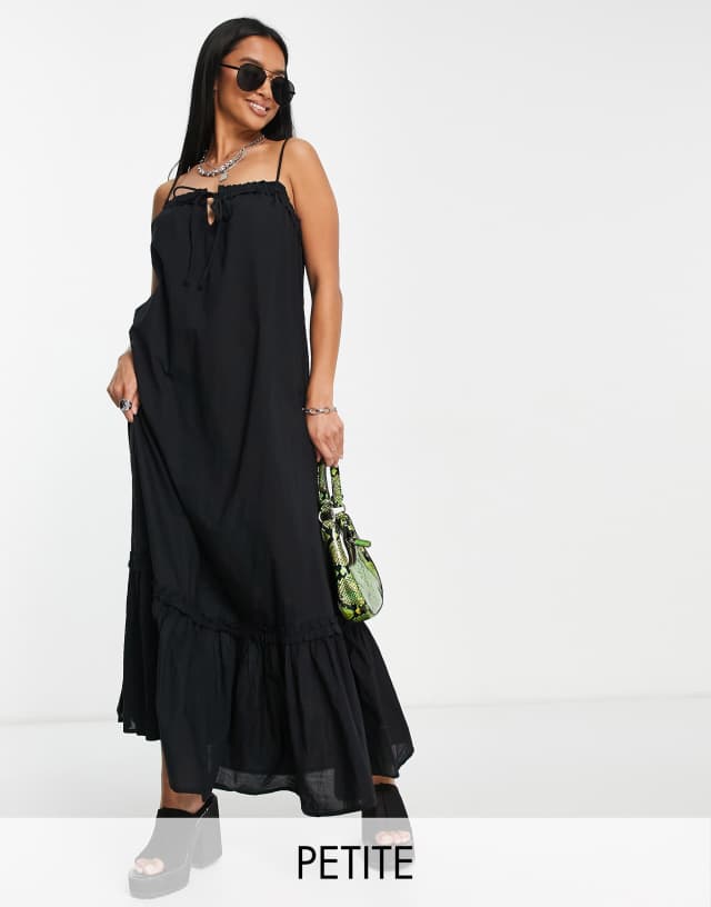 Only Petite poplin drop hem cami maxi dress in black