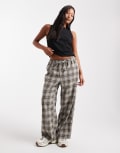 [Only Petite] ONLY Petite pull on wide leg pants in grey check 18 GREY