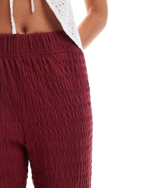 ONLY Petite relaxed fit shirred pants in burgundy, 5 of 5