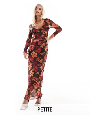 Only Petite ONLY Petite reversible maxi dress in dark brown floral