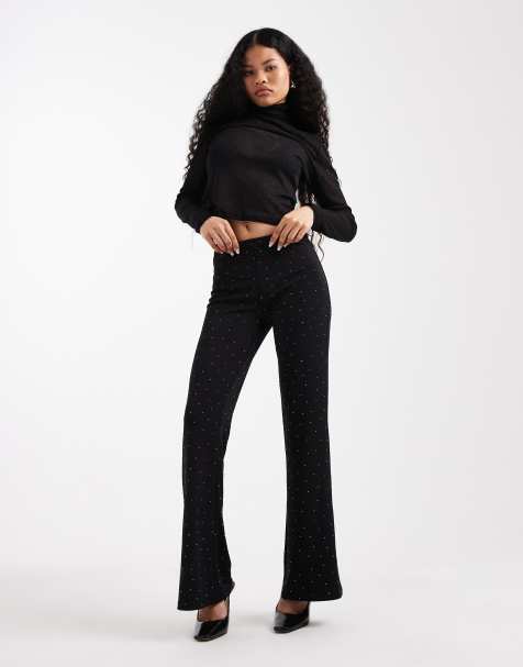 ONLY Petite rhinestone flare pants in black - view 1