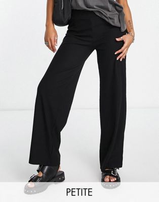 Only Petite ribbed wide leg trousers in black
