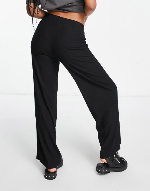 ONLY Petite ribbed wide leg trousers in black ASOS