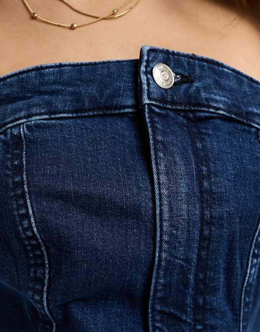 Only Petite - Robe courte en jean sans bretelles avec corset - Bleu foncé, 3 de 4