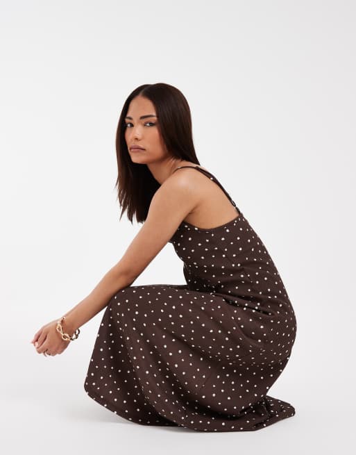 ONLY Petite - Robe longueur mollet à pois - Marron, 2 de 4
