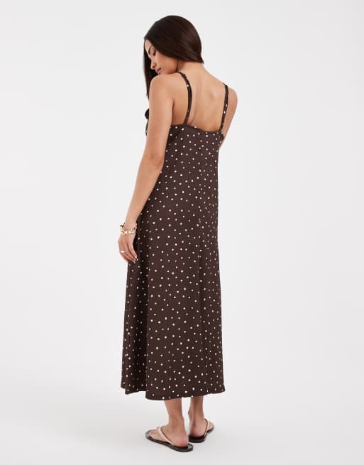 ONLY Petite - Robe longueur mollet à pois - Marron, 4 de 4