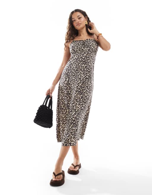 ONLY Petite - Robe mi-longue à bretelles - Imprimé léopard