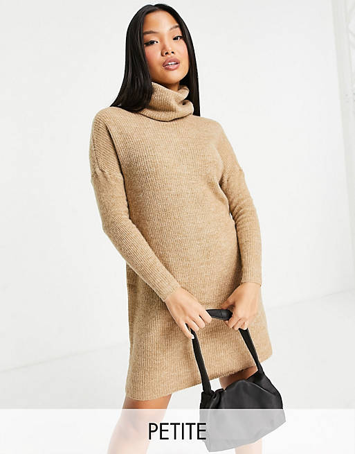 Only Petite roll neck knitted dress in tan