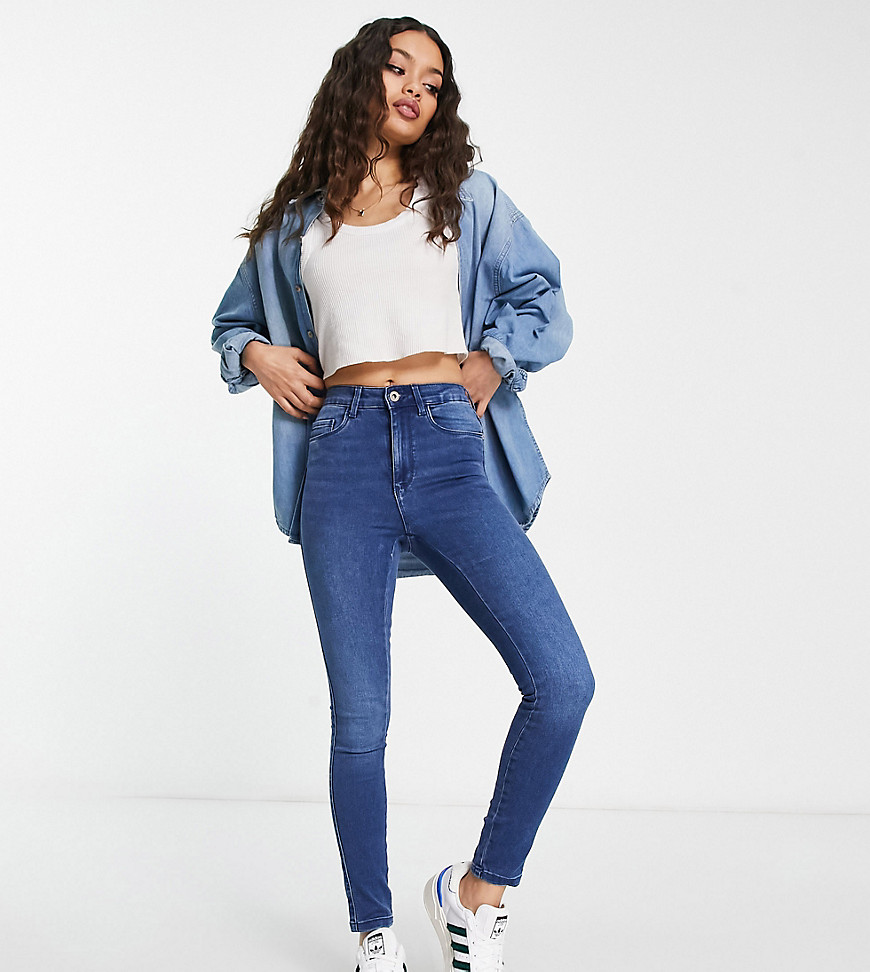 Only Petite Royal high waisted skinny jeans in mid blue