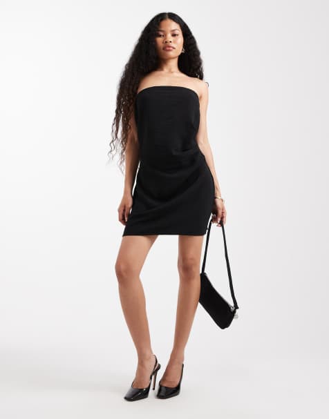 ONLY Petite ruched detail bandeau mini dress in black - view 1