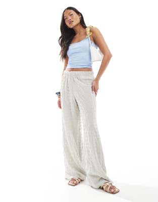 seersucker wide leg pants in ice gray