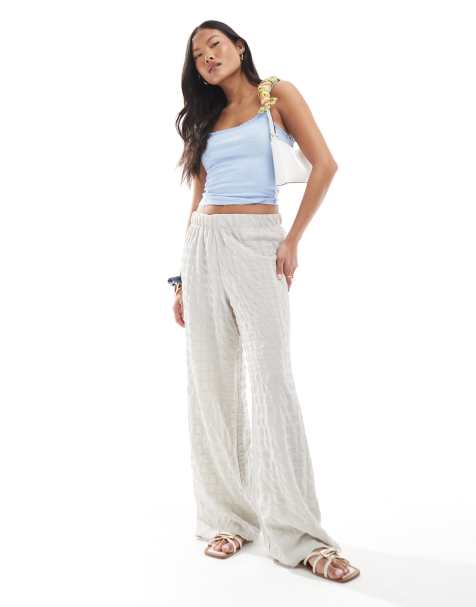 ONLY Petite seersucker wide leg pants in ice grey - view 1