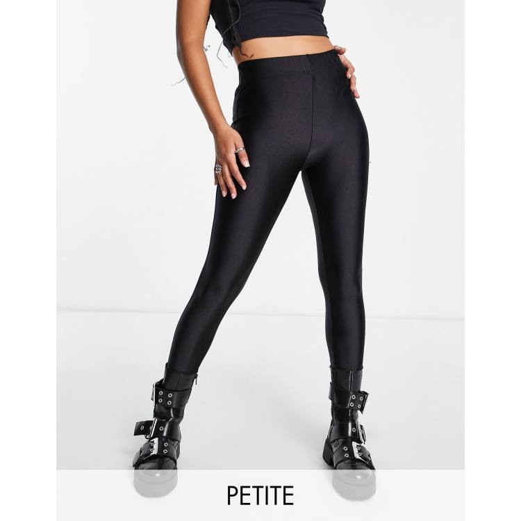 Only Petite shiny disco leggings in black