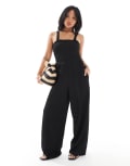 [Only Petite] ONLY Petite shirred jumpsuit in black 10 Black