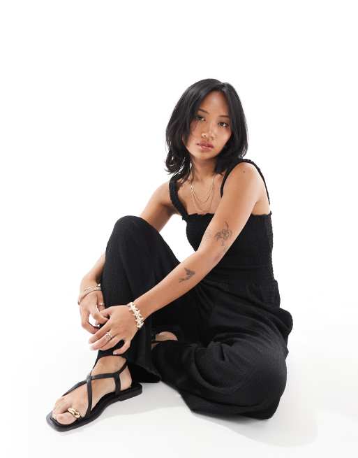 ONLY Petite shirred jumpsuit in black