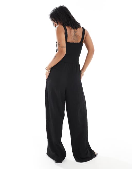 ONLY Petite shirred jumpsuit in black, 3 of 4