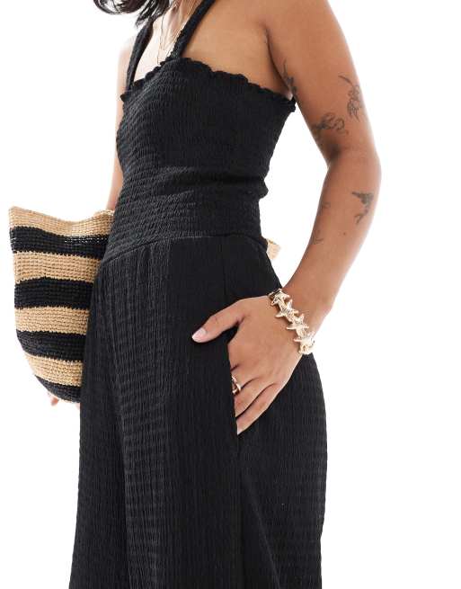 ONLY Petite shirred jumpsuit in black