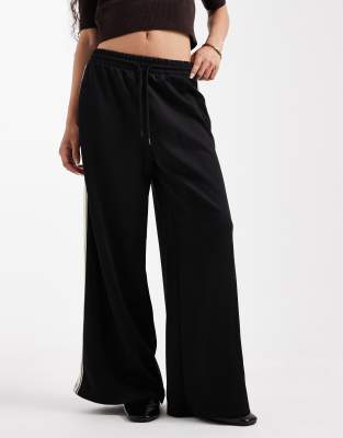 Only Petite Side Stripe Wide Leg Pants In Brown