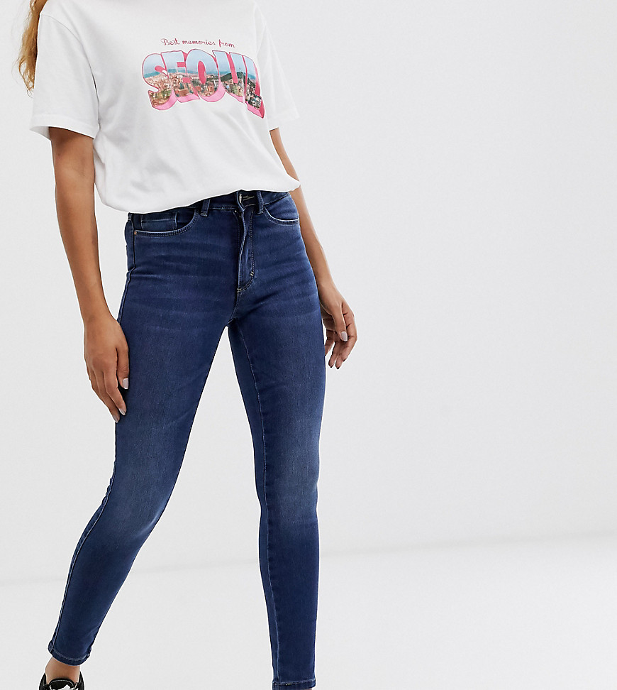 Only Petite - Skinny jeans met hoge taille in blauw
