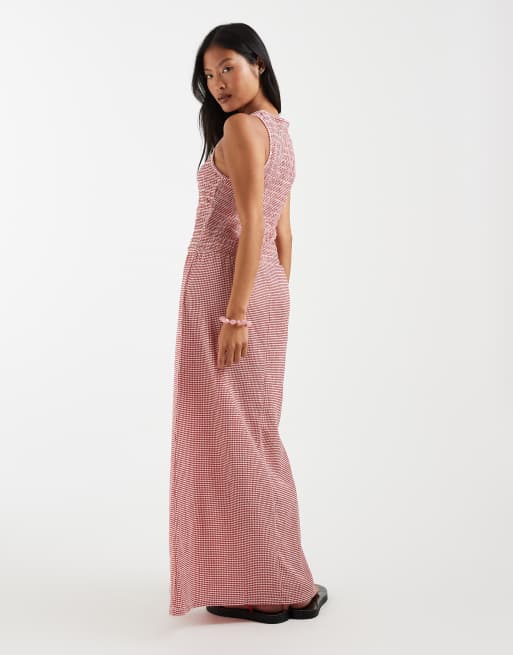 ONLY Petite sleeveless maxi smock dress in red gingham, 3 of 4