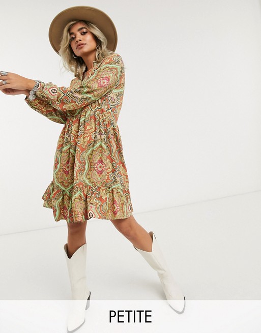 Only Petite smock dress in bold paisley print