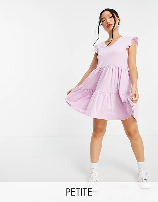 Only Petite smock mini dress with tiered skirt in pink