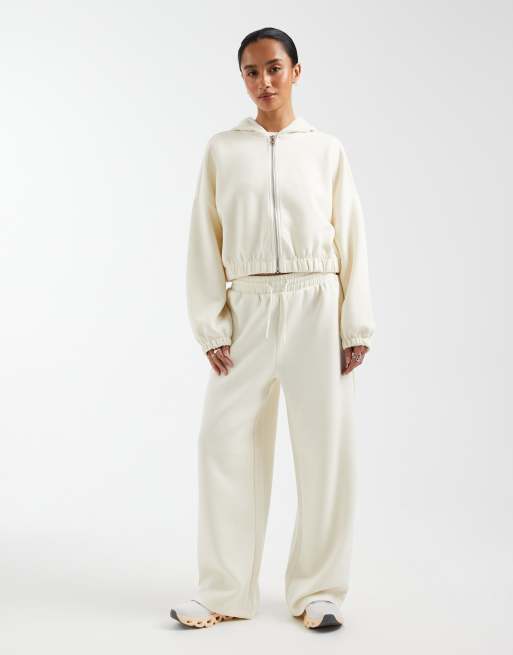 ONLY Petite soft touch cropped hoodie in cream (part of a set), 4 of 4