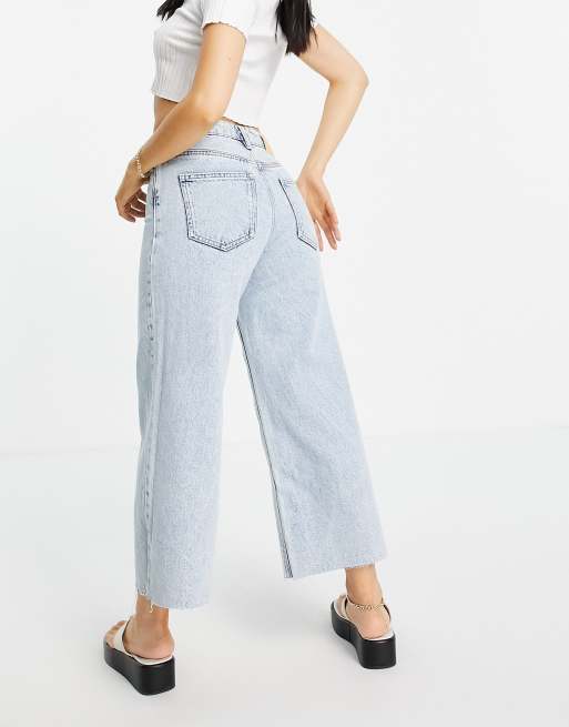 Only Petite Sonny cropped wide leg jeans with high waist in light blue, 3 of 4