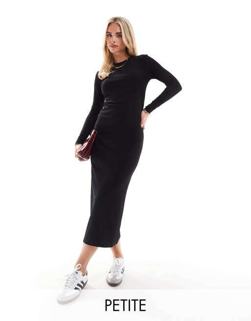 ONLY Petite - Sort ribstrikket midaxi-kjole