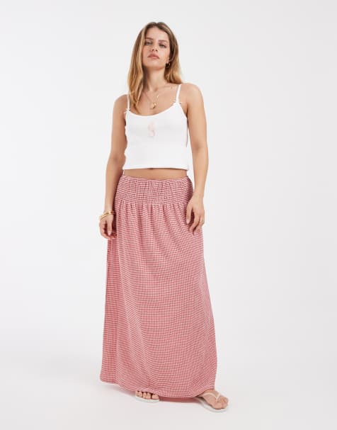Only Petite – Spódnica maxi w czerwoną kratkę vichy - view 1