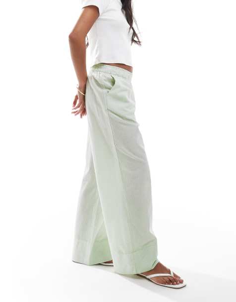 ONLY Petite wide leg boxer detail trousers in green gingham