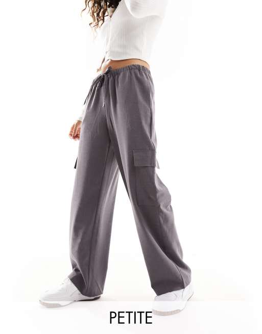 Only Petite straight leg cargo pants in charcoal 