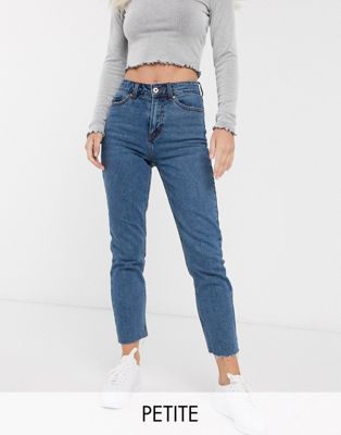 Only Petite straight leg jean in mid blue
