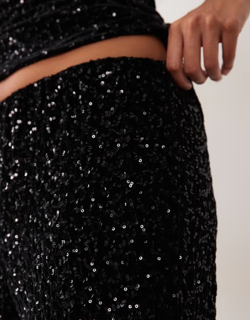 ONLY Petite straight leg sequin trouser co-ord in black, 4 of 5
