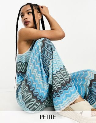 Only Petite straight leg trousers co-ord in blue glitter chevron print