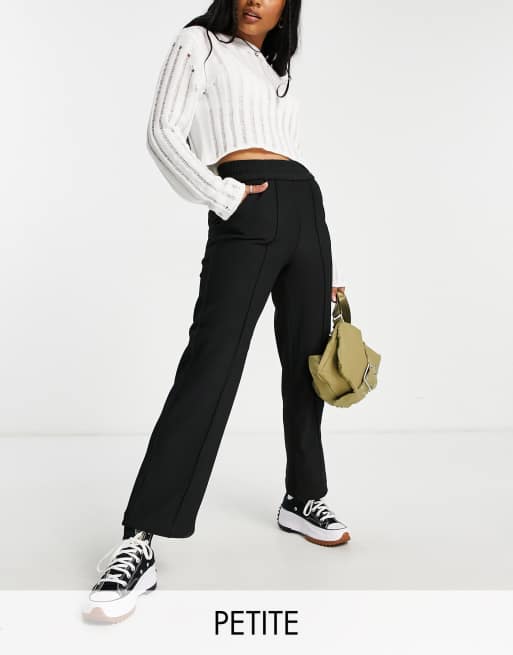 Only Petite stretch waist straight leg trousers in black